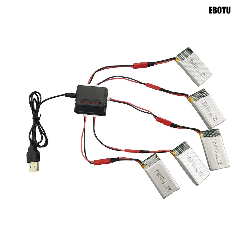 

5pcs* 3.7V 850mah Lipo Battery+1 to 5 Balance Charger+5pcs JST Cables for SYMA X56 X56W X54HW X54HC Foldable RC Quadcopter Drone