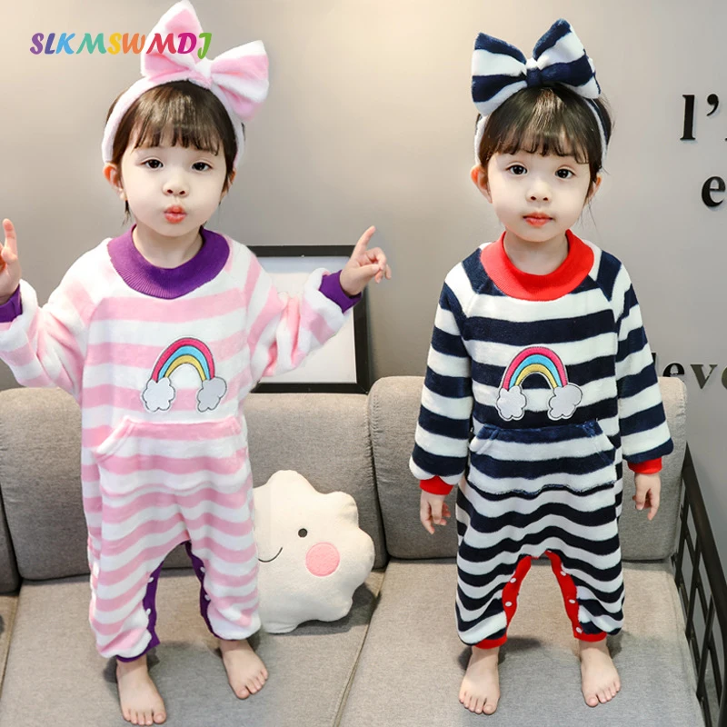 

SLKMSWMDJ autumn and winter new baby rainbow coral velvet warm onesies girls children's sleepwear suitable for 2-7 years old