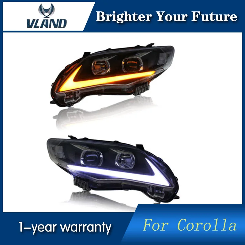 

VLAND for Toyota Corolla Headlights 2011 2012 2013 LED DRL Projector Headlights Angel Eyes Assembly