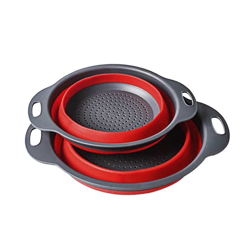 

Hoomall 2Pcs/Set Foldable Fruit&Vegetables Strainer Round Drain Basket Wash Tools PP Rubber Collapsible Colanders Kitchen Tools