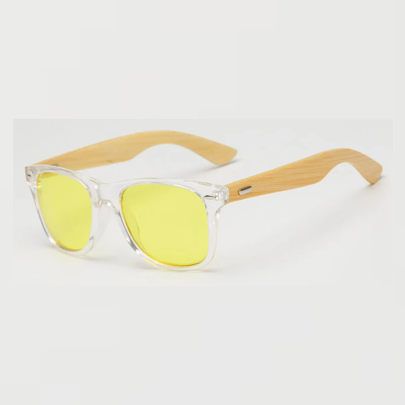 Деревянные мужские и женские бамбуковые солнцезащитные очки ночного видения с желтыми линзами винтажные квадратные мужские и женские солнцезащитные очки для мужчин высокого качества