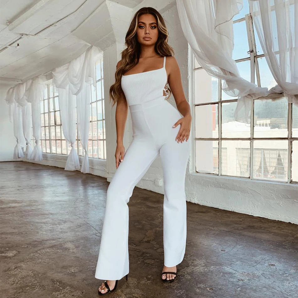

ADYCE Celebrity Runway Bandage Jumpsuit For Women 2019 New Summer Sexy Spaghetti Strap Romper Jumpsuit Hot Bodycon Club Bodysuit