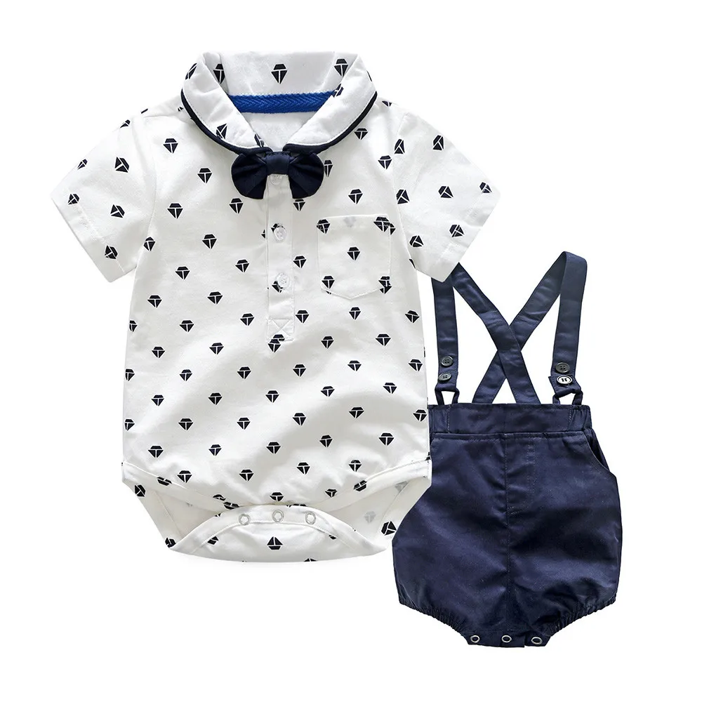 

MUQGEW kids dresses for boys Kids Baby Boys Summer Gentleman Bowtie Shirt Romper+Suspenders Shorts Set baju anak#y2