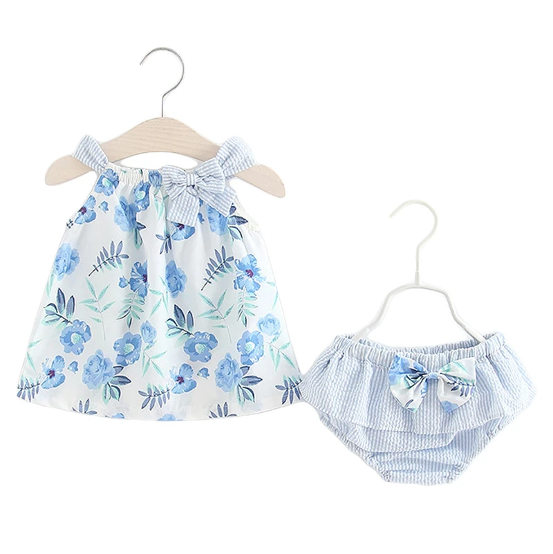 

Baby Girls Clothing Sets 2019 New Arrival Floral Print Bow Dress Striped PP Pants Sets Summer New Born Baby Clothes 0-36M CS65