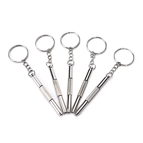 

5Pcs New Portable Screwdriver Hand Tools Mini 3 in 1 Aluminum Steel Eyeglass Screwdriver Sunglass Watch Repair Kit with Keychain