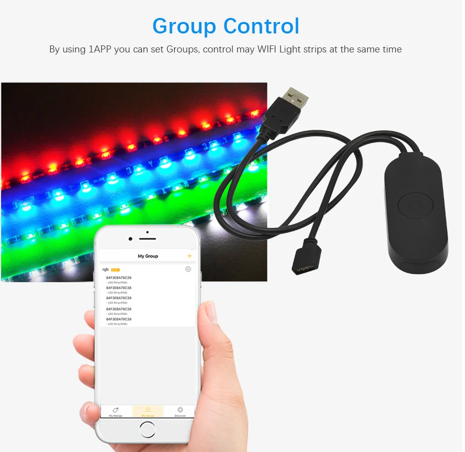 USB Светодиодная лента wifi 5050 RGB цветная DC5V Водонепроницаемая Совместимость с Alexa Google Home IFTTT поддержка системы Android IOS