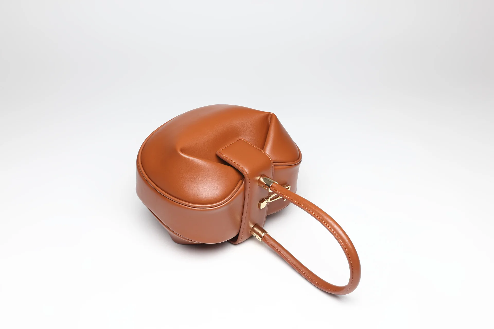 Elegant Genuine Cow Leather Women Round Dumpling Bag Small Clutch Purse Evening Wrist Bag Ladies Top-handle Handbag Classic Hobo