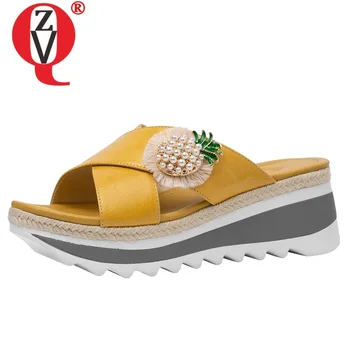 

ZVQ women shoes summer new fashion handmade genuine leather woman slippers outside comfortable high heels platform lady sandals
