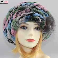 Горячая Настоящий мех кролика шляпа натуральный мягкий Настоящий мех кролика шапки леди зима теплый Настоящий мех кролика шапки