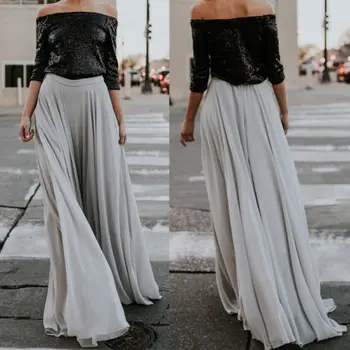 

Women Lady Summer Boho Flare Pleated Casual Party Maxi Long Beach Skirt Chiffon High Waisted Skirts Women Summer Clothing