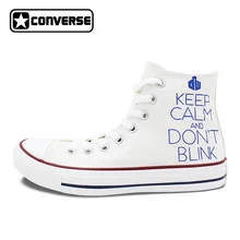 Женские и мужские белые Converse Chuck Taylor обувь ручной росписью Полицейская Будка унисекс холст кроссовки с высоким берцем на плоской подошве