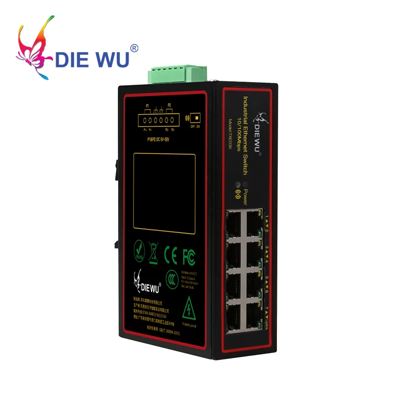 DIEWU 8 Порты промышленный Ethernet коммутатор 10/100 Мбит сетевой коммутатор DIN Rail Тип сетевой адаптер VLAN сигнал усиления