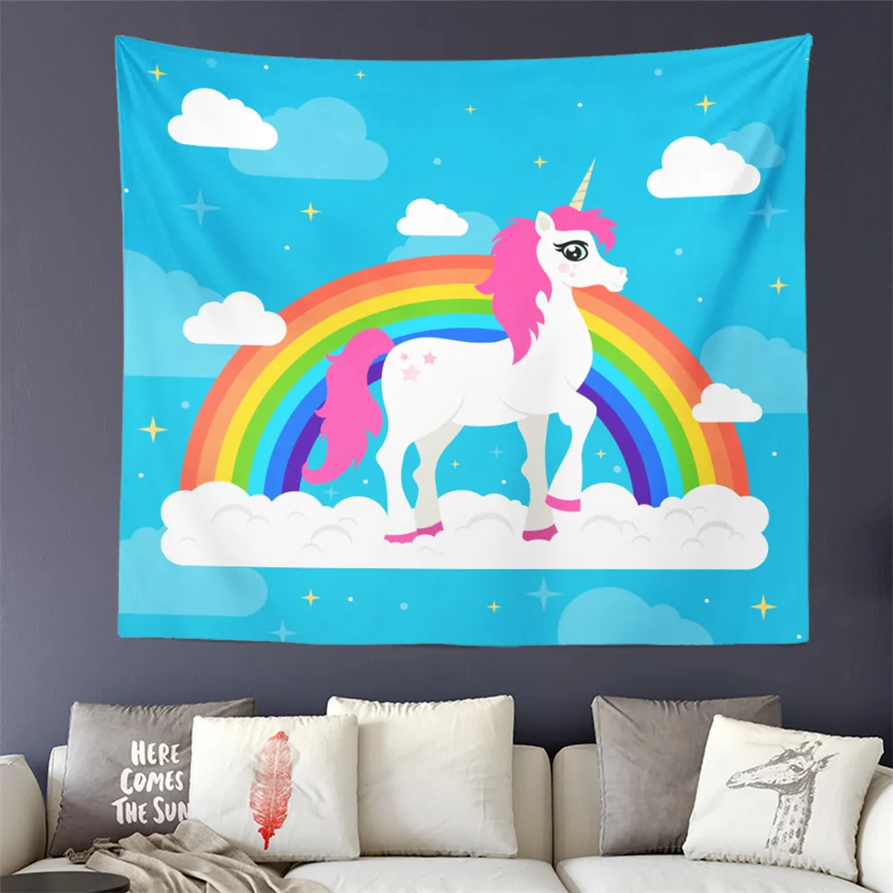Girls Lovely Unicorn Tapestry Colorful Cartoon Decor Wall Hanging