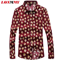 LONMMY 4XL 5XL повседневное мужские модные рубашки с длинным рукавом Птица узор slim fit camisa masculina красные, синие Новый 2019 весна рубашки для мальчиков