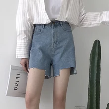 Mihoshop Ulzzang Корейский Корея Женщины Мода Одежда Высокая Талия нерегулярные Высокой талией Жан брюки широкую ногу брюки Шорты