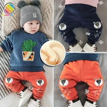 Lemonmiyu/Утепленные зимние штаны для малышей; теплые детские шаровары с рисунками; хлопковые детские длинные брюки с рисунками животных; бархатные штаны для младенцев