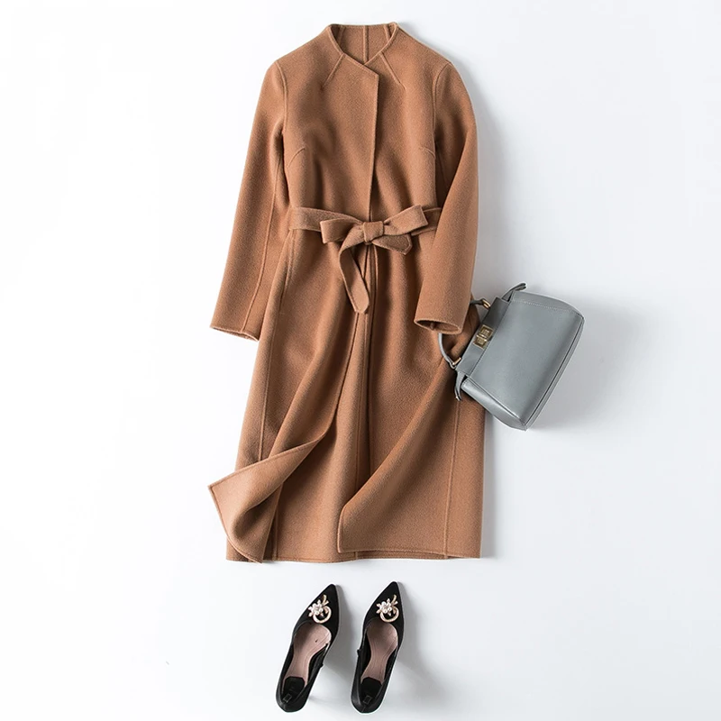 Automne face Femme camel Laine Wollen Manteaux Vestes Femmes Cachemire Manteau Wm120 Ceinture 2018 Deux De Hiver En Qualité Veste Avec Haute Vente Chaude Bleu xgEvav
