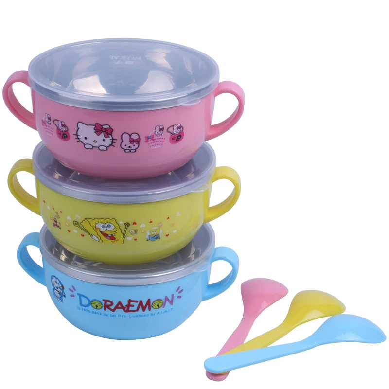 Детская посуда из нержавеющей стали, детская чаша с Силиконовый ярких цветов, раковина, посуда для малышей, миска против ожогов