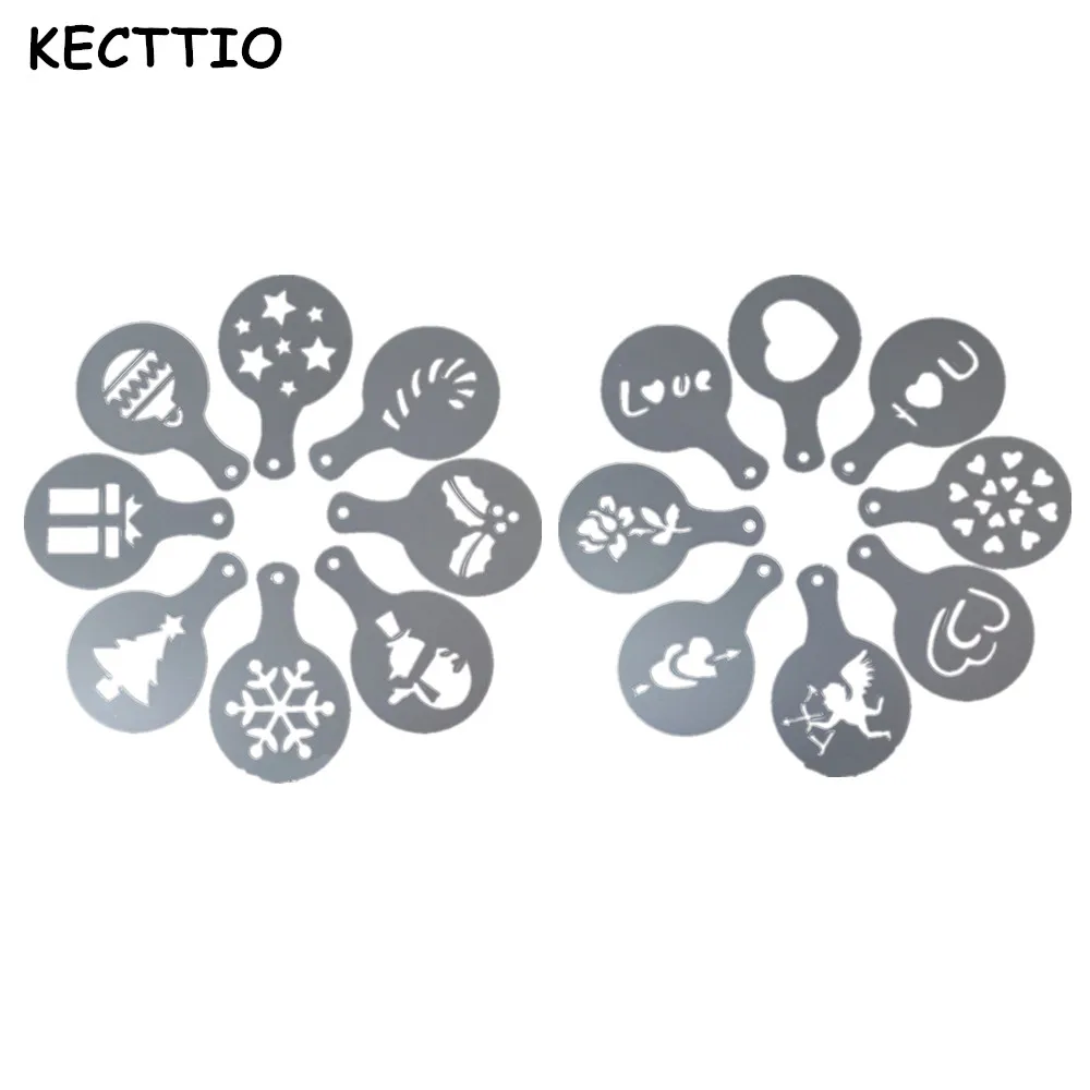 

8PC Coffee Milk Gift Cupcake Stencil Template Mold Coffee Barista Cappuccino Template DIY Fondant Sugar Craft Decorating Tools