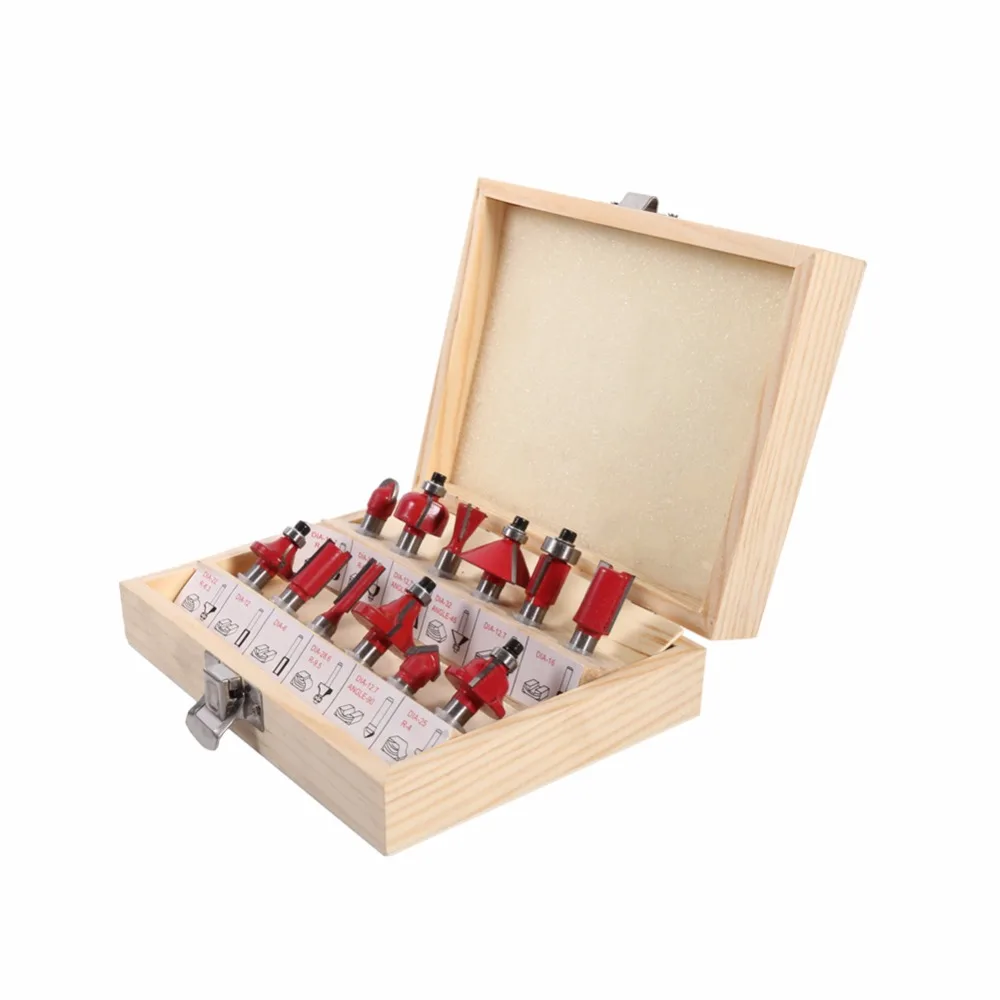 

12 Pcs/case Milling Cutter 8mm Shank Cemented Carbide Router Bit Woodworking Cutter Bit Set with Wood Case Box