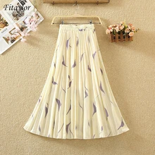 Fitaylor Летняя женская длинная Плиссированная юбка с цветочным принтом, праздничная пляжная новая шифоновая Женская юбка, повседневная женская юбка с эластичной талией