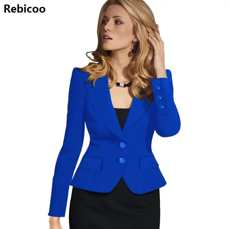 Женская осенне-зимняя одежда с длинным рукавом и отложным воротником на пуговицах, одежда для работы, Офисная верхняя одежда, пиджак, блейзер - Цвет: Синий