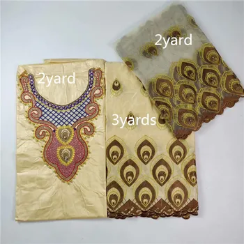

(3+2+2) New coming embroidery African cotton bazin lace fabric with French net lace fabric for clothing 3pcs/set LWBS2