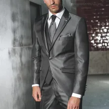 Новое поступление смокинг жениха блестящий серый женихов заостренный лацкан Свадебные/ужин Костюмы Best Man жениха(пиджак+ штаны+ галстук+ жилет) B334