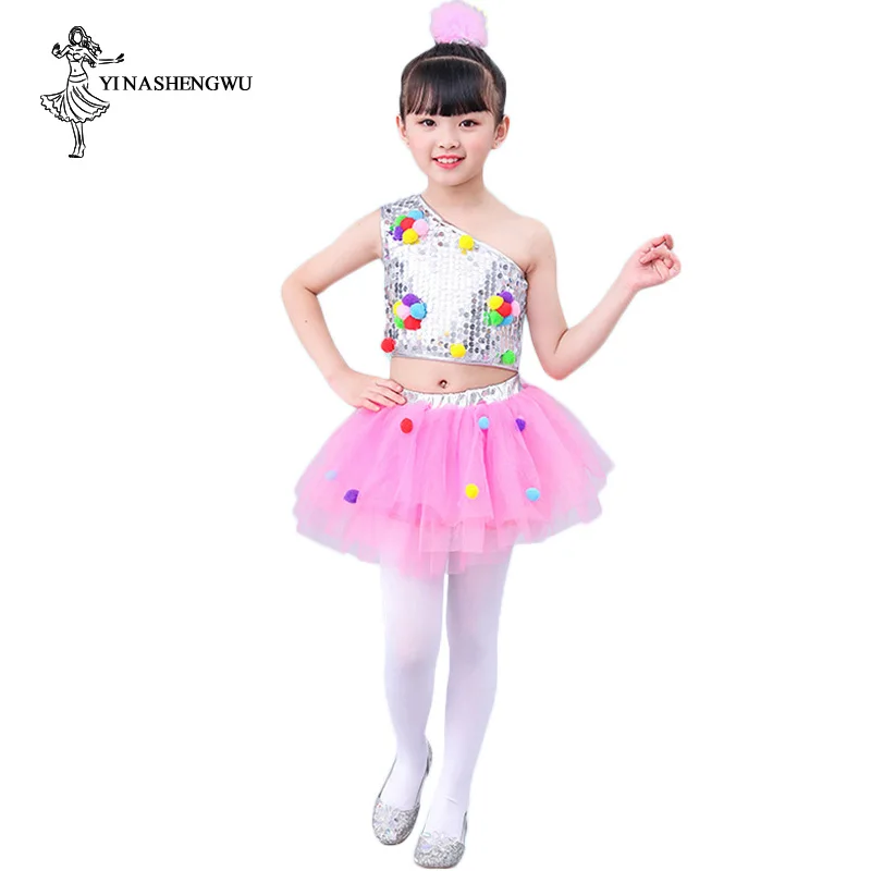 Jazz Dance Costumes for Girls Sequins Fluffy Gauze Skirt Ballet Dance Dress Costumes Performance Costume