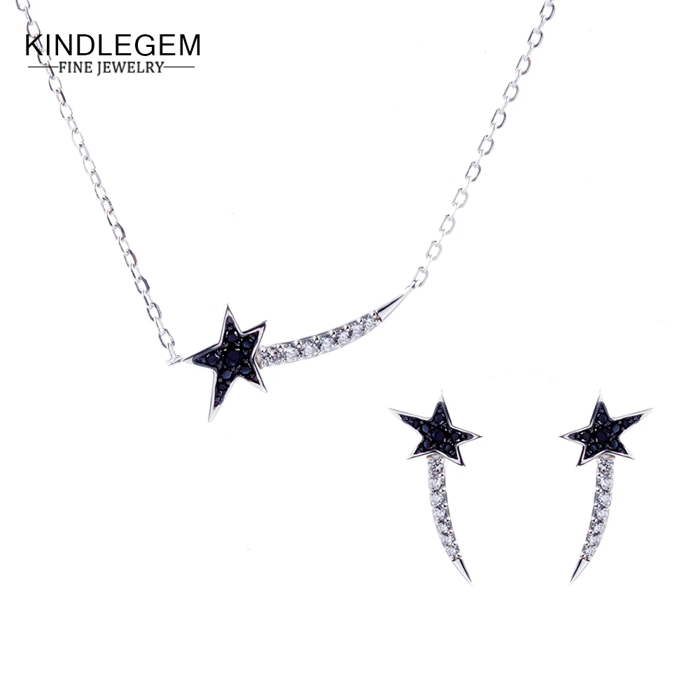 

Kindlegem 925 Sterling Silver Jewelry Sets Unique Black Star Necklace Stud Earrings Female Fine Jewellry Joyas De Plata 925 Gift