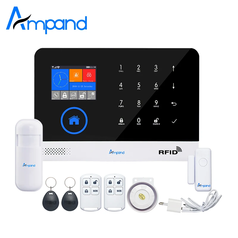 Ampand WIFI GSM 3G GPRS English German Switchable RFID Card Wireless Home Security Arm Disarm Alarm