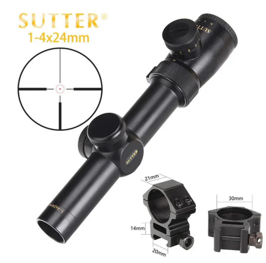 SUTTER 1-4X24 компактные прицелы для охоты R12 или R29 стеклянная сетка красный свет прицел турели сброс тактический прицел - Цвет: with picatinny ring3