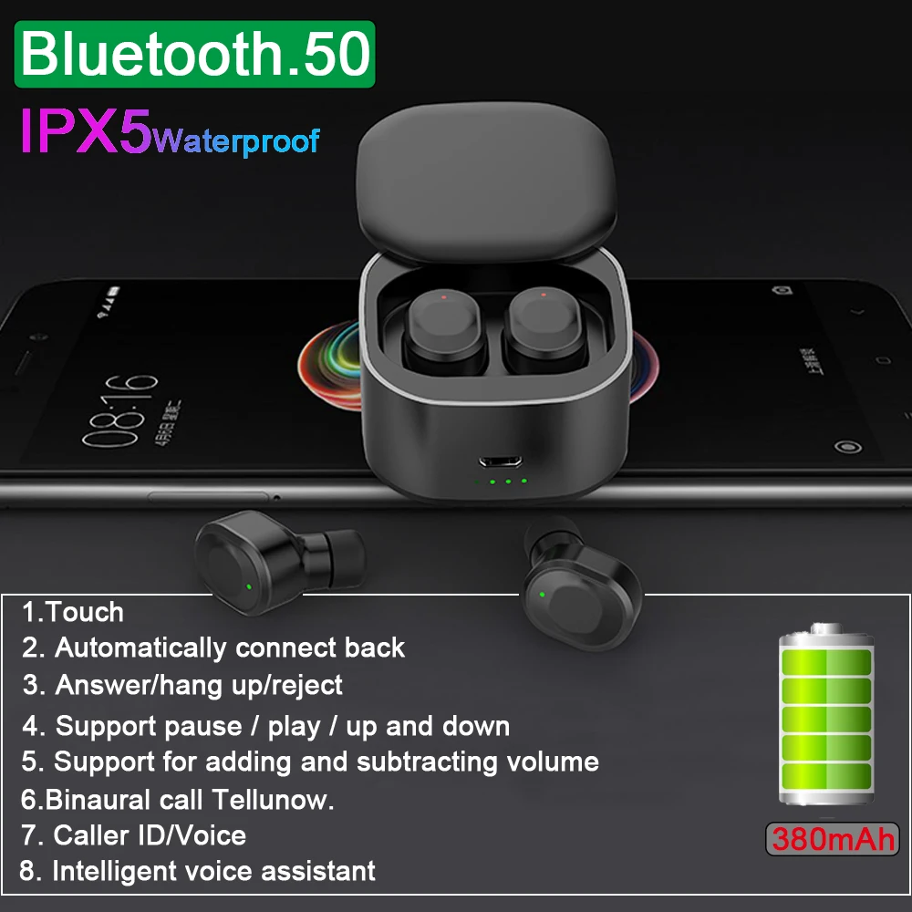 QCR TWS Bluetooth 5 0 спортивные настоящие беспроводные наушники вкладыши для зарядки HiFi