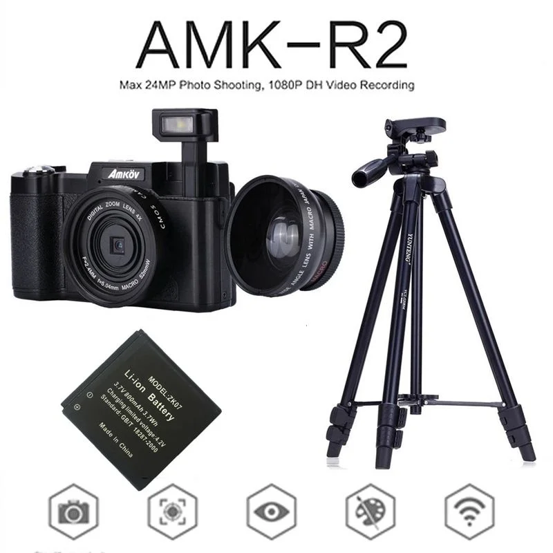 AMKOV AMK-R2 24MP 1080P Digital SLR Camera + Wide-angle Lens Camcorder DVR A26B + Extra Battery + VCT-520 Tripod Photo Trap AMKOV AMK-R2 24MP 1080P Digital SLR Camera + Wide-angle Lens Camcorder DVR A26B + Extra Battery + VCT-520 Tripod Photo Trap