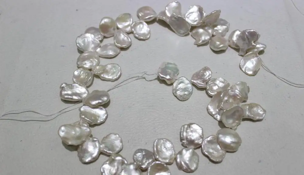 

White fresh water pearl necklace DIY Material 12x18mm 15 No Metal "Handmade