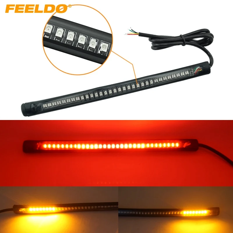 

FEELDO Red and Amber Motorcycle Car 48LED LED Turn Signal Light Tail Brake Stop License Plate Lamp Rear Light #AM2376