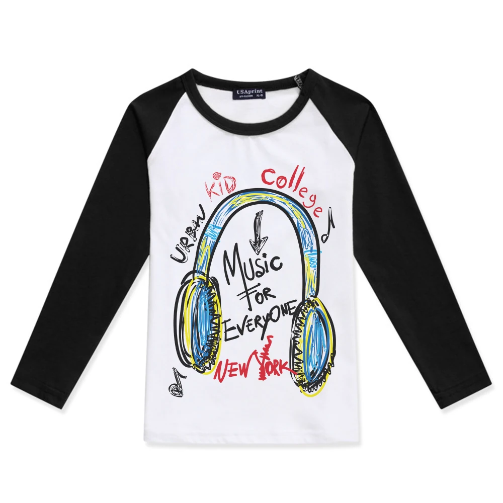 

Boys T Shirt Creative Illustration Cotton Kids T-Shirt Raglan Long Sleeve Girl Tshirt Music Headphones Printed Children Clothing