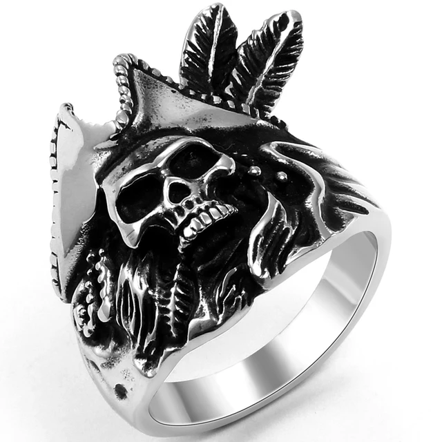 Biliss Biker Men S Stainless Steel One Piece Feathered Pirate Biliss Biker Men S Stainless Steel One Piece Feathered Pirate Captain Ring Engagement Wedding Band Black