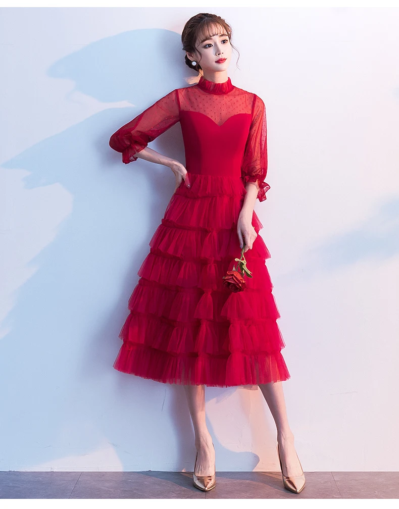 Wei yin 2019 Robe De Soiree красное вино Кружева Тюль А-силуэт вечерние платья банкет элегантная Вечеринка вечернее платье для выпускного вечера WY1705