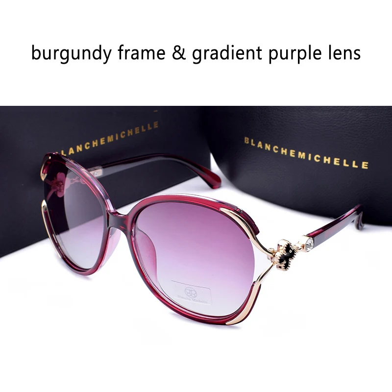 Blanche Michelle Fashion Oversized Polarized Sunglasses Women UV400 Brand Gradient lens Sun Glasses oculos With Box - Цвет линз: gradient purple