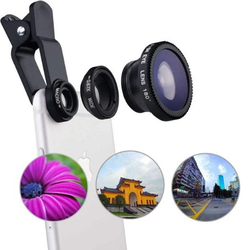 universal 3 in 1 Fish eye mobile phone chip lenses fisheye wide angle
