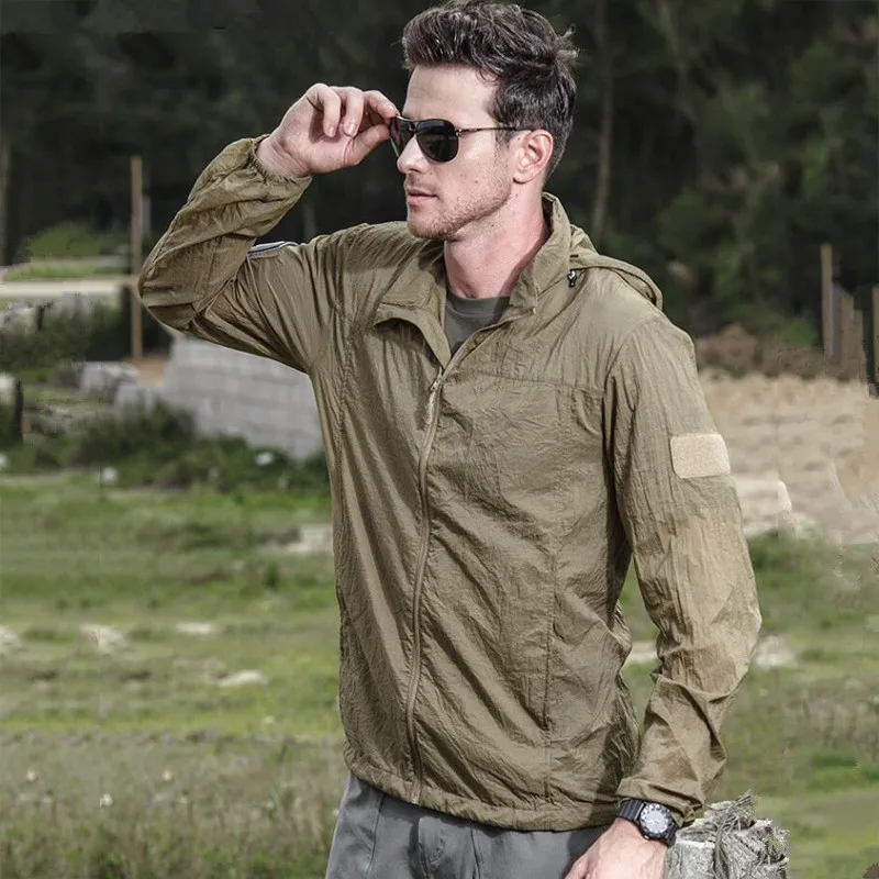 Lightweight Waterproof Tactical Jacket Men Summer Breathable Thin Hoody Raincoat Military Portable