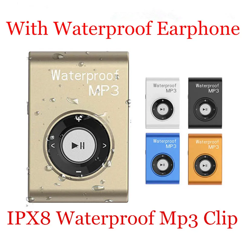 

16GB IPX8 Mini Waterproof Swimming MP3 Clip Player with Waterproof Earphone MP3 Walkman Hifi Sereo Music With FM Radio MP3 Clip