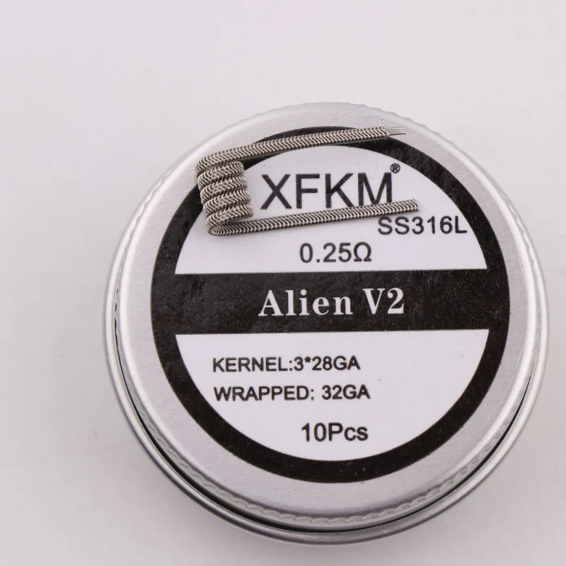 XFKM NI80 A1 SS316L 10 шт./лот готовая катушка ALIEN V2 провода катушки нагревательного сопротивления провода подходят RDA RDTA DIY распылитель - Цвет: 3-28-32-v2-316-10