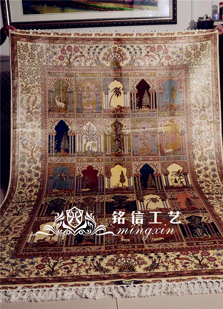 6'x9' турецкий ручной работы коврики Декоративные Ручной Four Seasons Шелковый ковры для гостиной