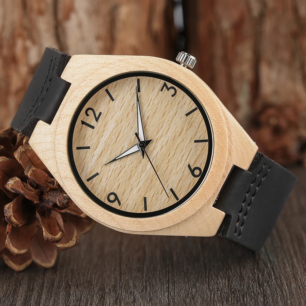 Skup Drewniany zegarek nowoczesne Trendy mężczyźni zegar sport naturalne bambusa prosty analogowy zegarek kwarcowy godzina zegarki prawdziwej skóry reloj para hombre