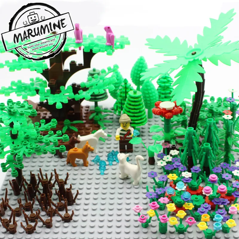

Marumine City Accessories Building Blocks Figure Accessory Military Tree Grass Flower Leaf Bush DIY MOC Bricks Toy Model