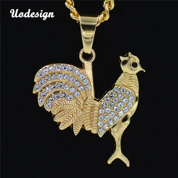 

Mens Iced Out Crystal Cock Pendant Necklace Women Gold Color Long Chain Charm Hip Hop Jewelry