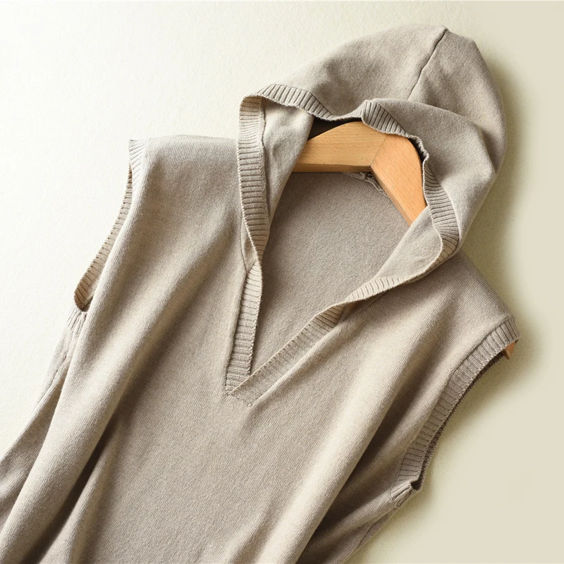 

2018 womens spring Cashmere Dresses and summer women knitted Long Hooded High Quality Female solid sweaters Sleeveless