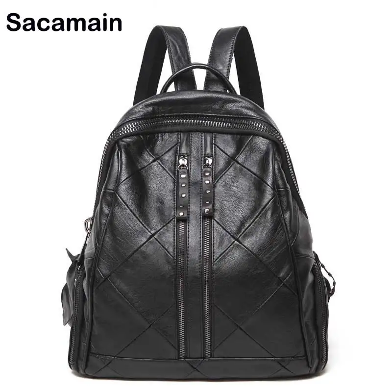 

Sacamain Brand Leather Backpack Female School Shoulder Bag Backpack Mochila Large Capacity Casual Women Black Backpacks